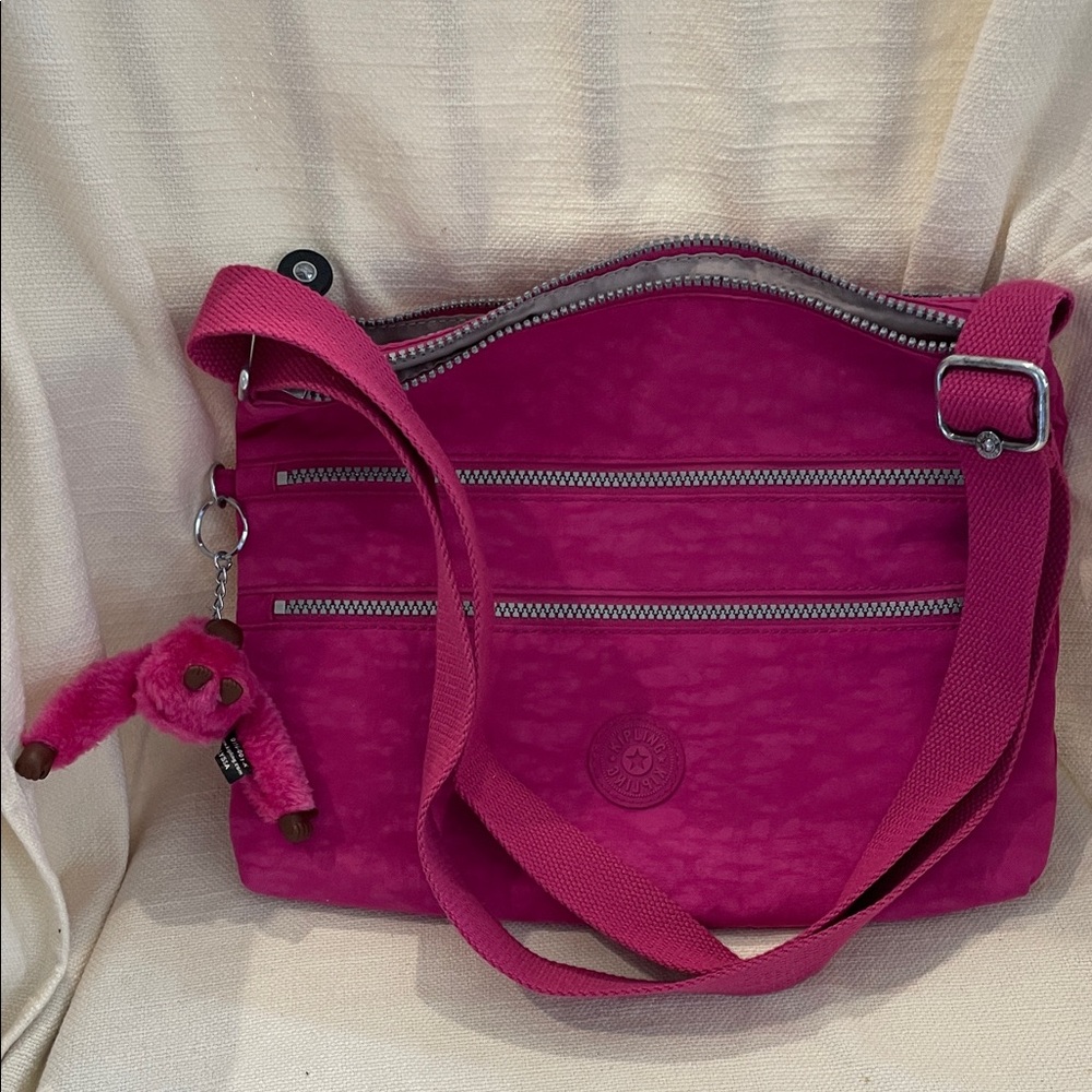 Kipling Bright Pink Crossbody Bag with Zip Pockets